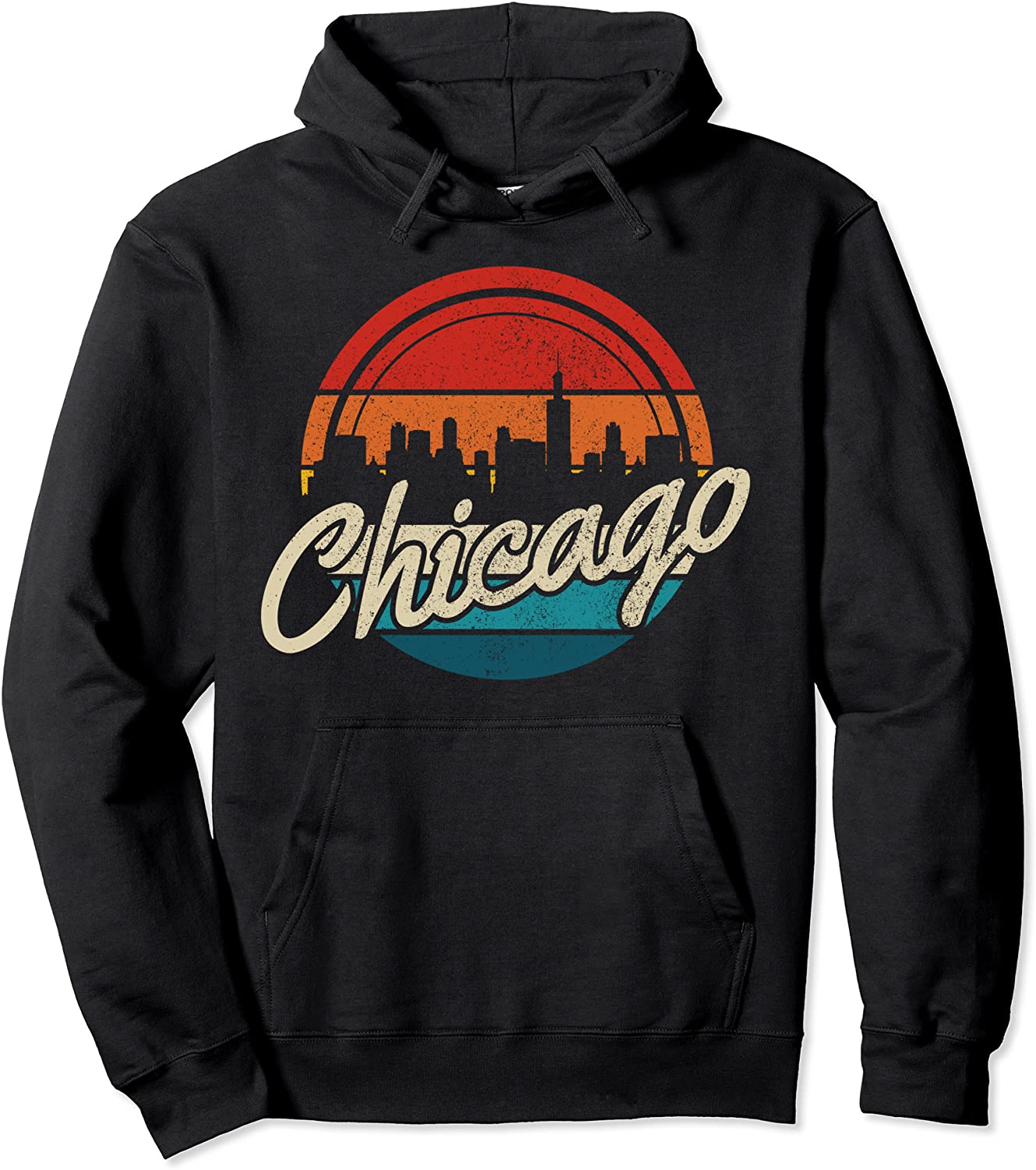 Chicago Vintage Skyline Retro Illinois Pride Gift Pullover Hoodie