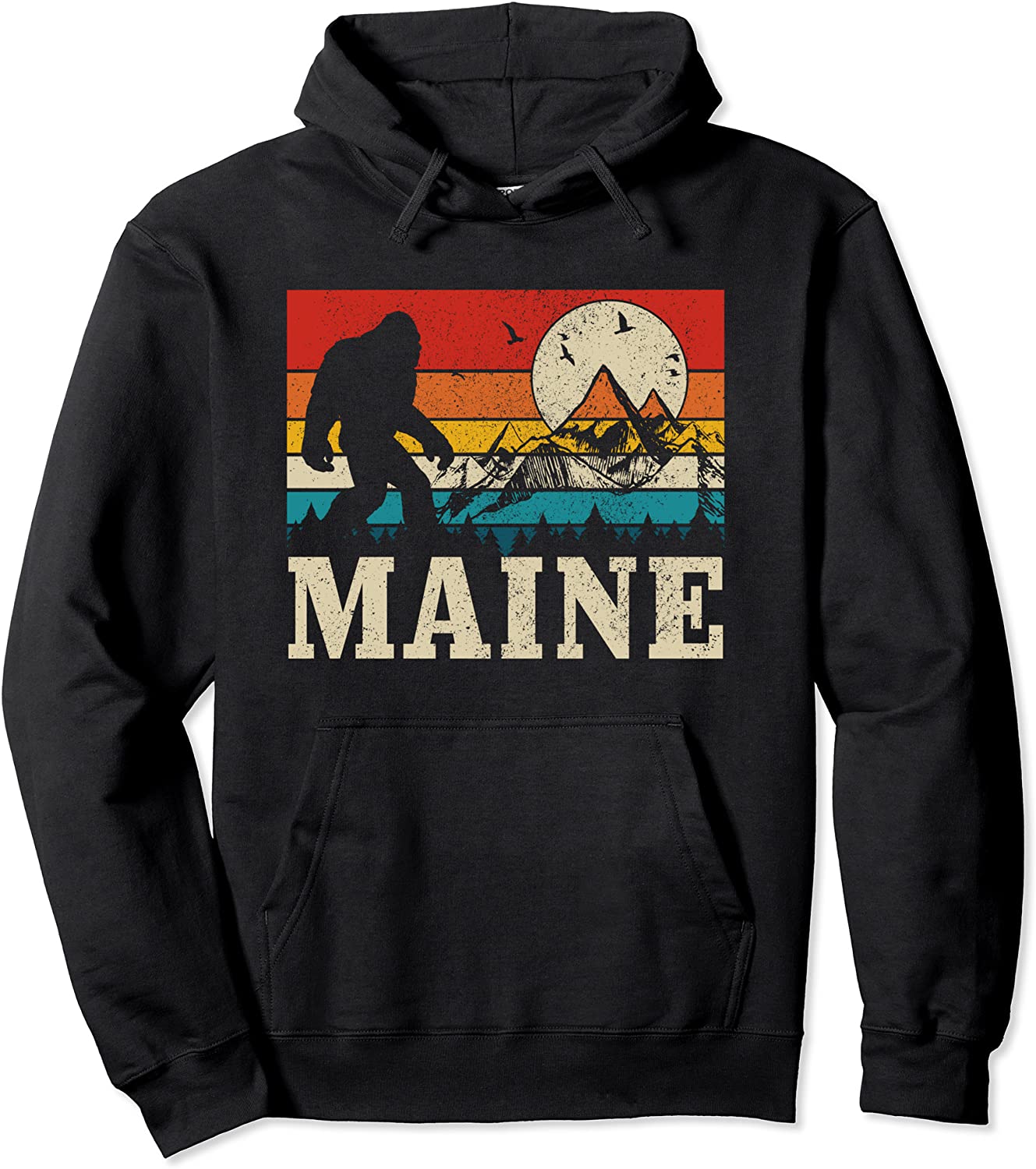 Maine Bigfoot Vintage Mountains Hiking Camping Hunter Gift Pullover Hoodie
