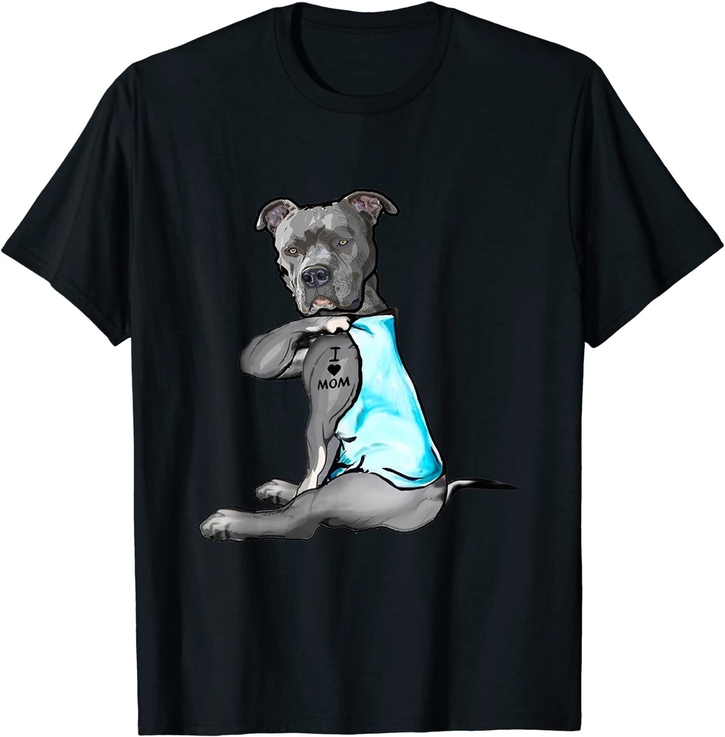 I Love Mom Tattoo Pitbull Dog Lover Women Gift Pitbull Mom T-Shirt