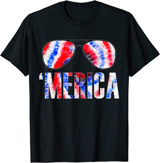 4th Of July Merica American Flag Tie Dye Sunglasses Boys Kid T-Shirt