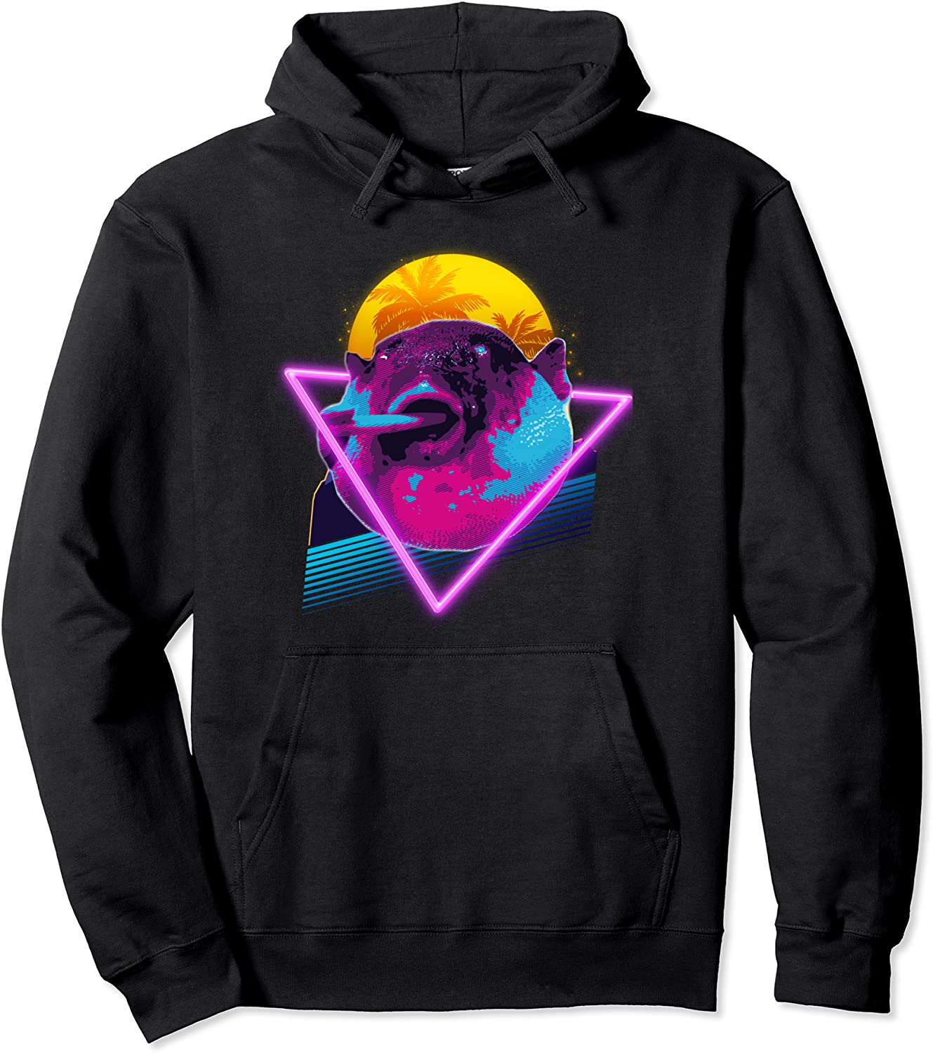 Pufferfish Eating a Carrot Meme Blowfish Retro Vaporwave Pullover Hoodie