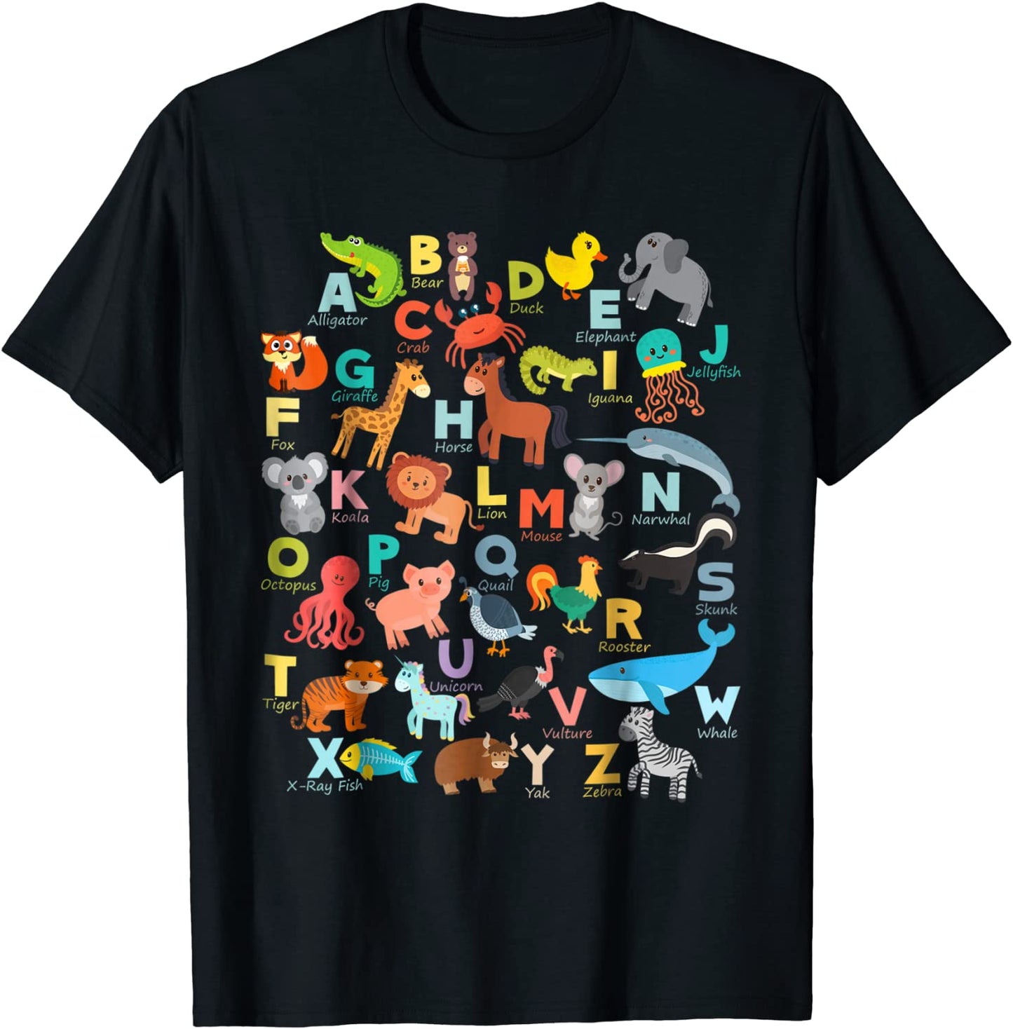 Alphabet Animal ABCs Learning Shirt for boys girls adults