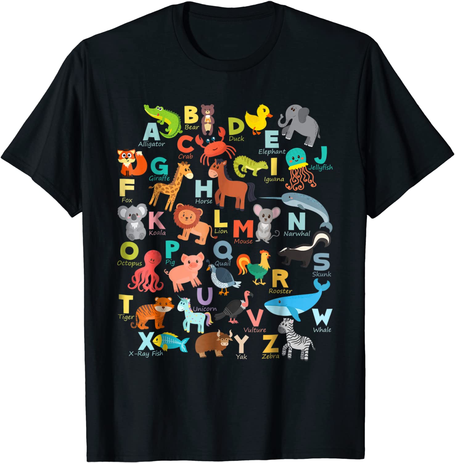 Alphabet Animal ABCs Learning Shirt for boys girls adults