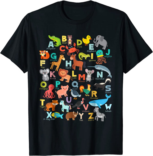 Alphabet Animal ABCs Learning Shirt for boys girls adults