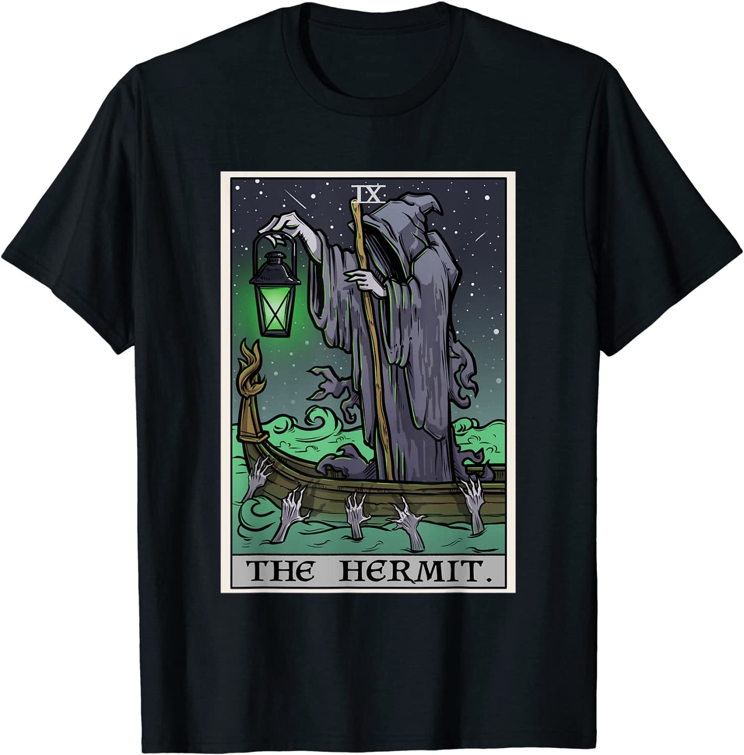 The Hermit Tarot Card Gothic Halloween Grim Reaper Goth Gift T-Shirt