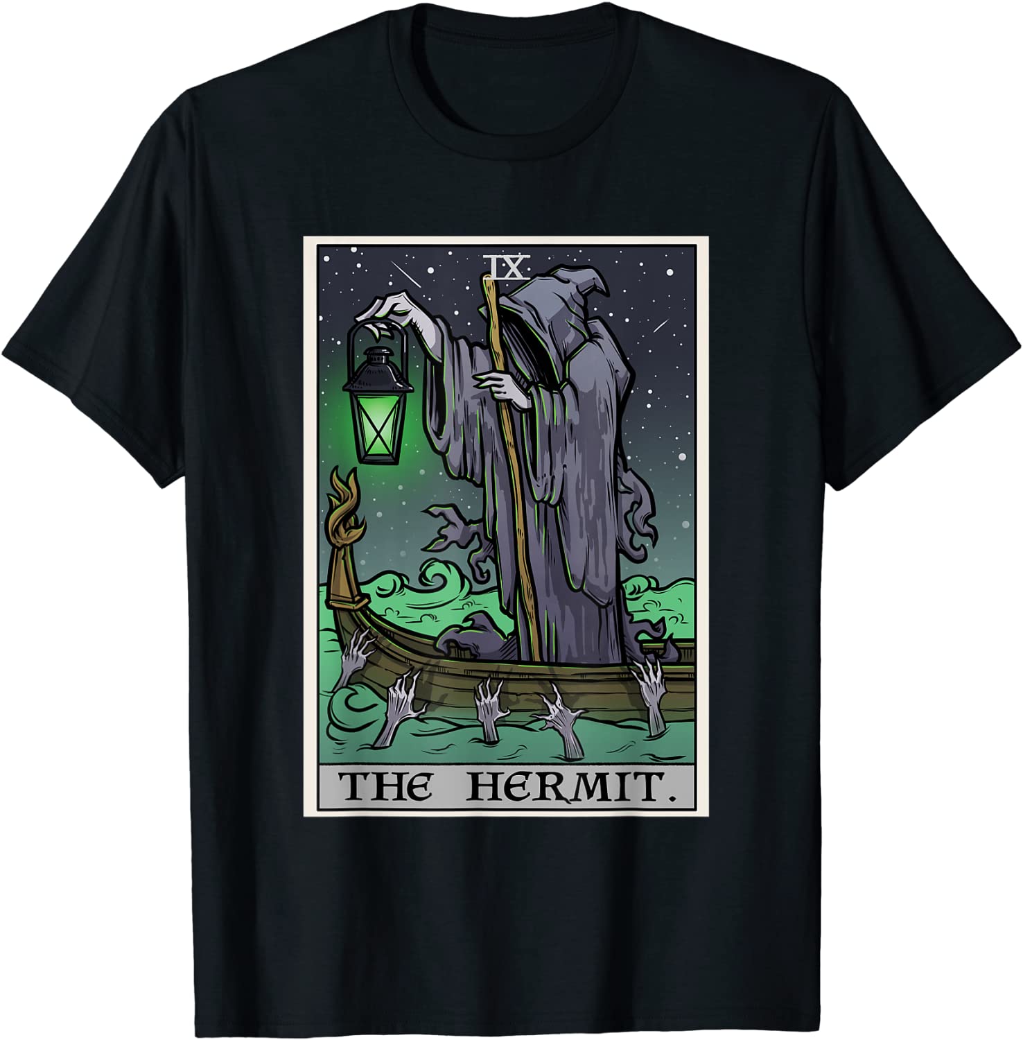 The Hermit Tarot Card Gothic Halloween Grim Reaper Goth Gift T-Shirt