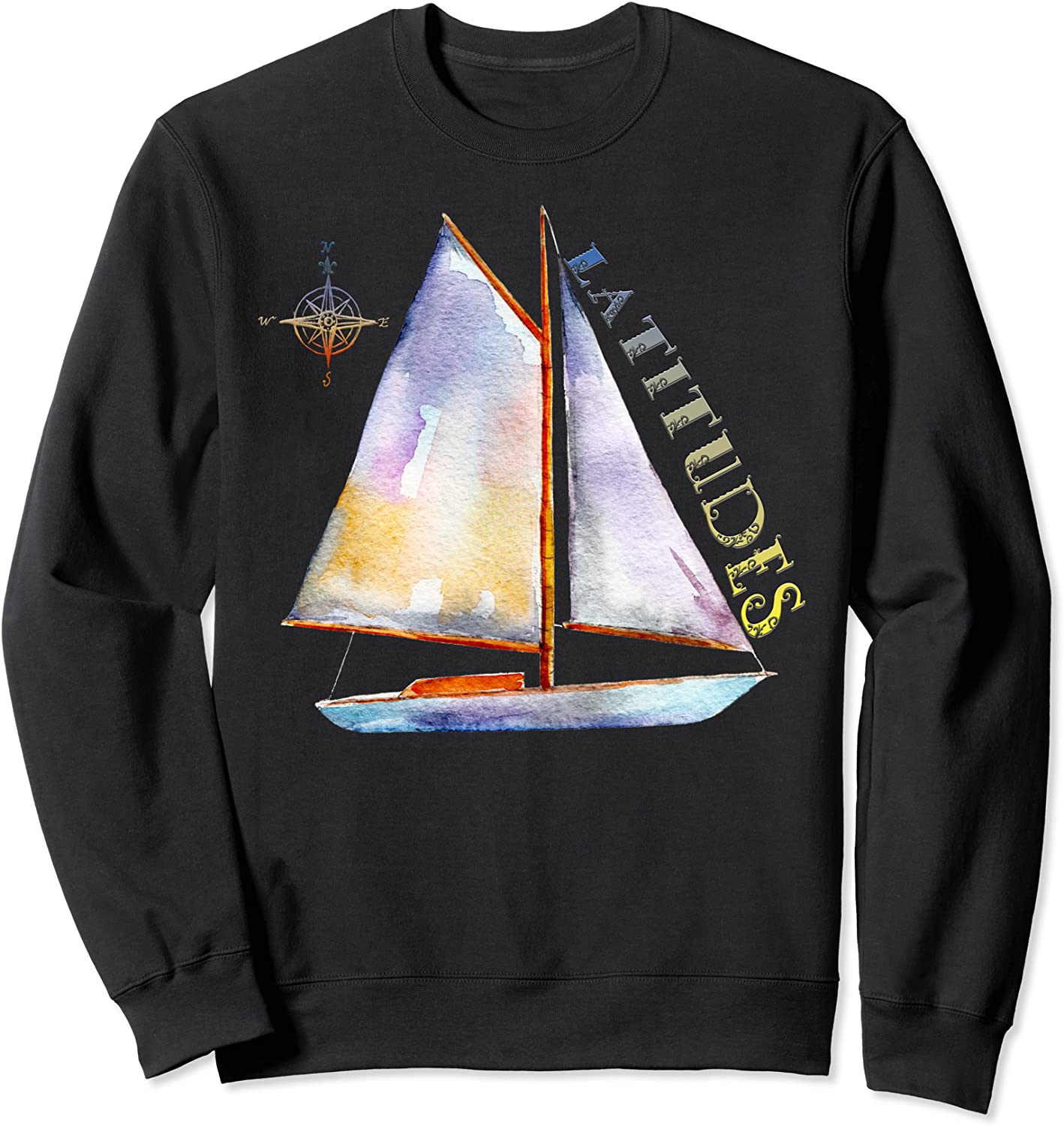 Watercolor Sailboat with Compass and LATITUDES Sailing Sweatshirt