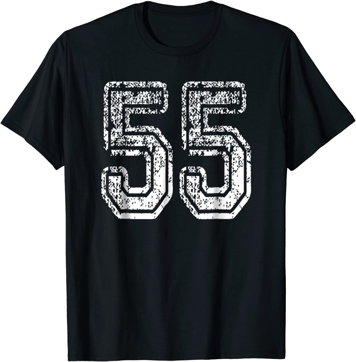 55 Grungy Numbered Sports Team T-Shirts printed both sides