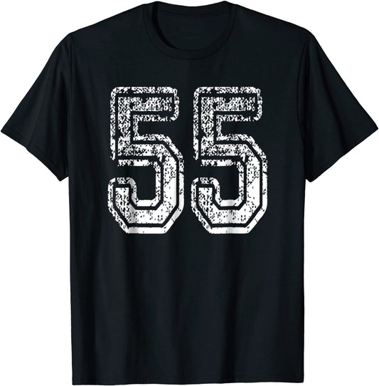 55 Grungy Numbered Sports Team T-Shirts printed both sides