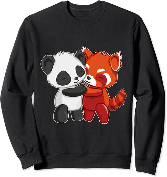 Chibi Panda Bear Hugs Red Panda - Cute Kids Sweatshirt