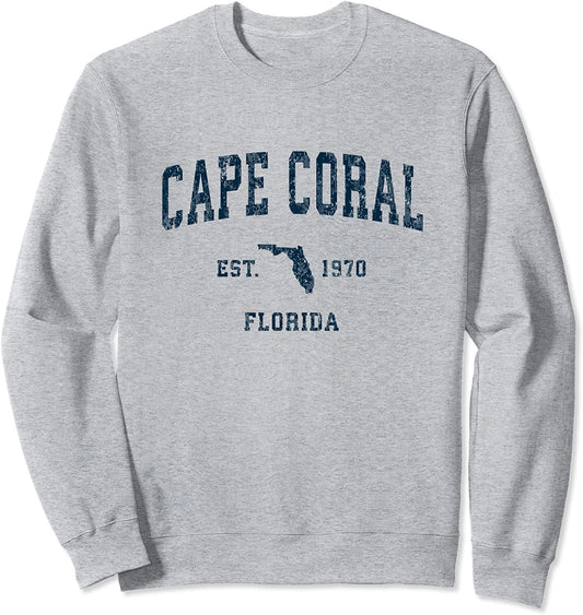 Cape Coral Florida FL Vintage Sports Design Navy Print Sweatshirt