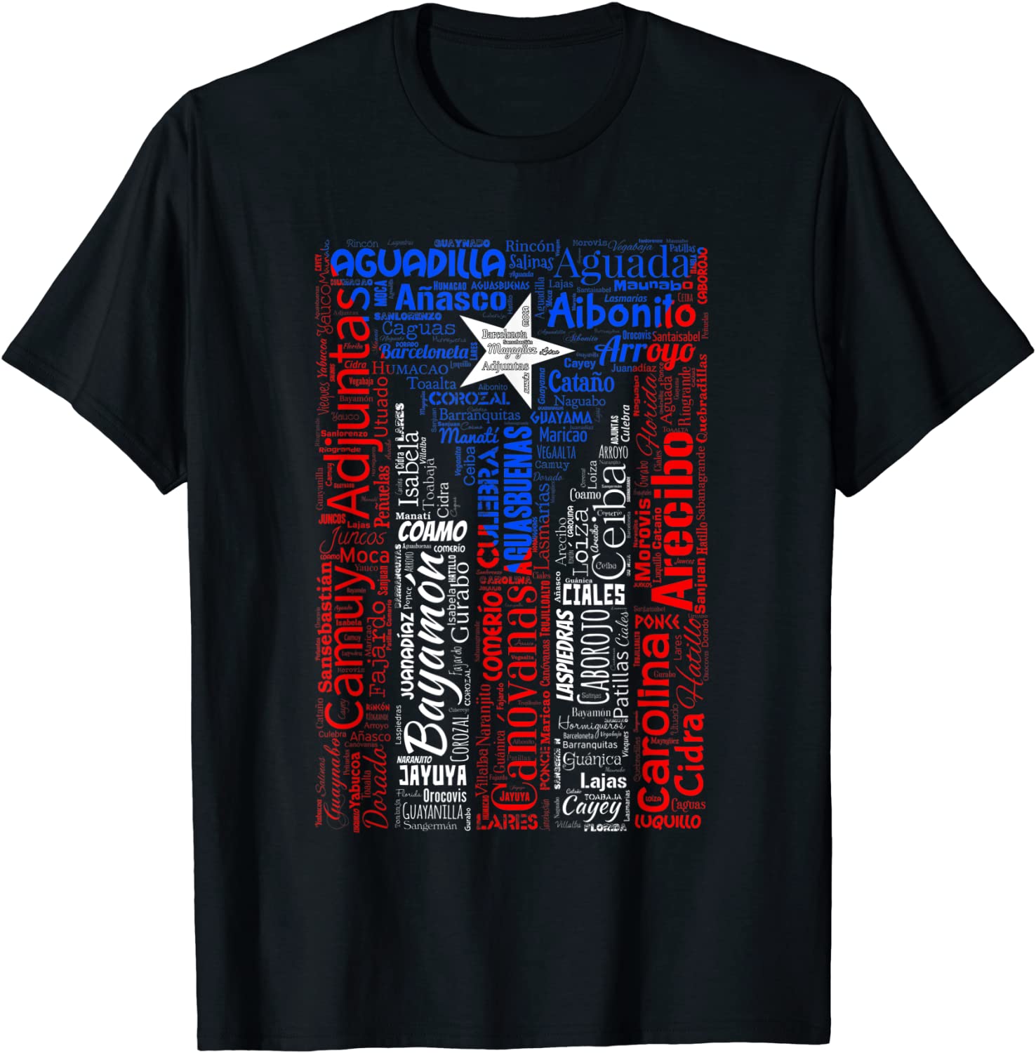 Puerto Rican Flag Shirt with Towns and Cities of Puerto Rico T-Shirt