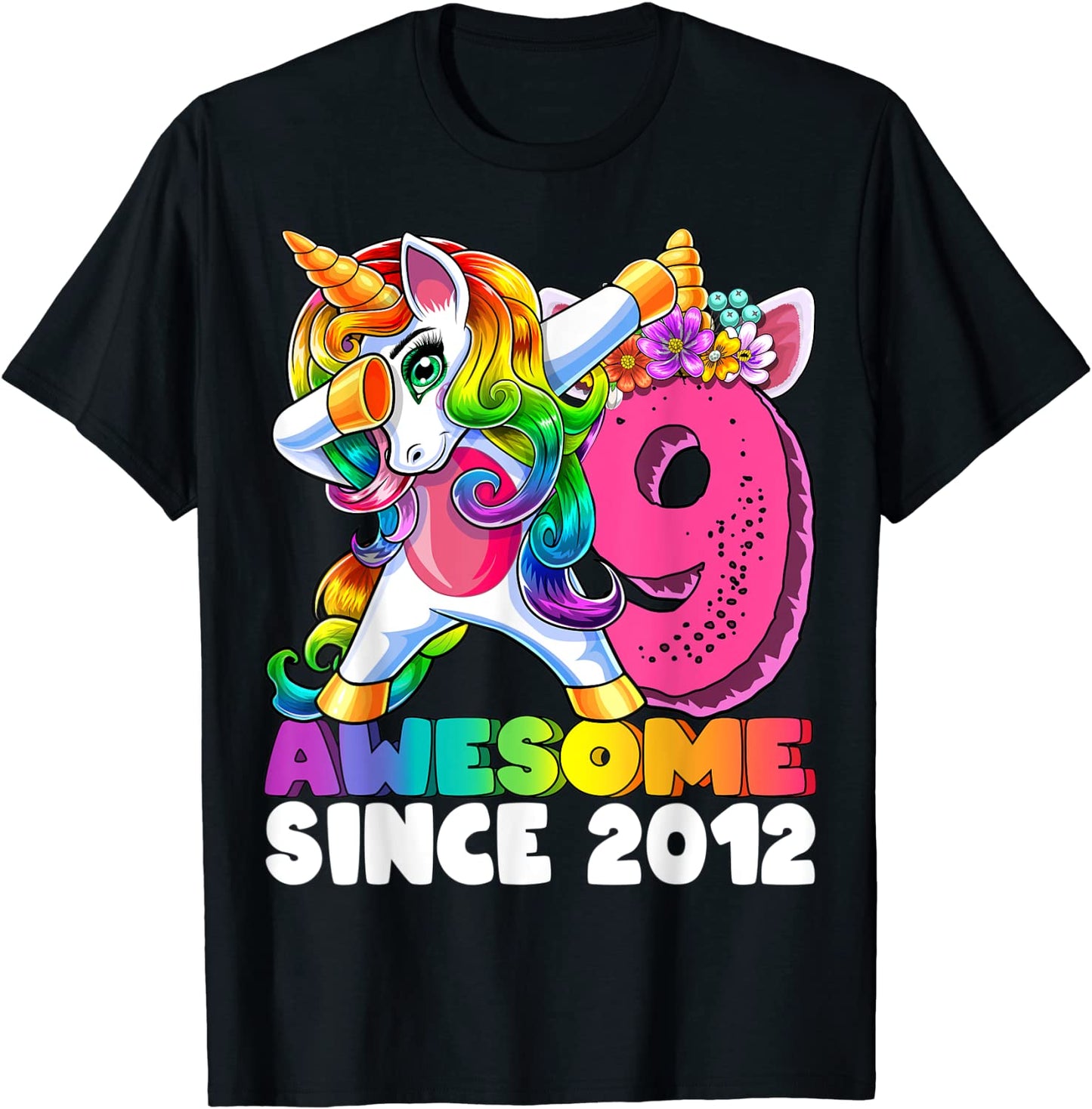 Awesome Since 2012 Dabbing Unicorn 9th Birthday Gift Girls T-Shirt