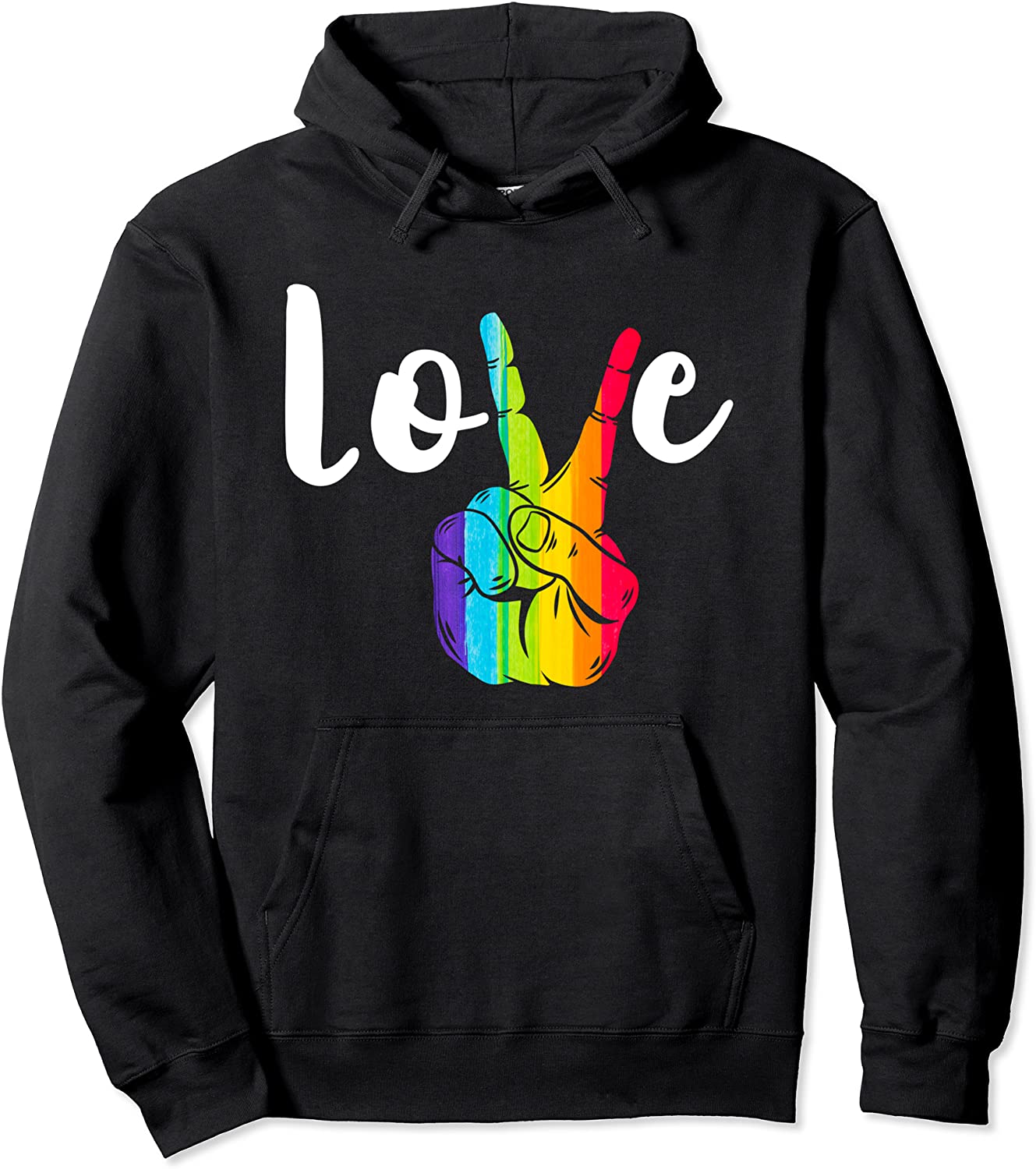 Love Peace Sign Rainbow LGBT Lesbian Gay Pride Pullover Hoodie