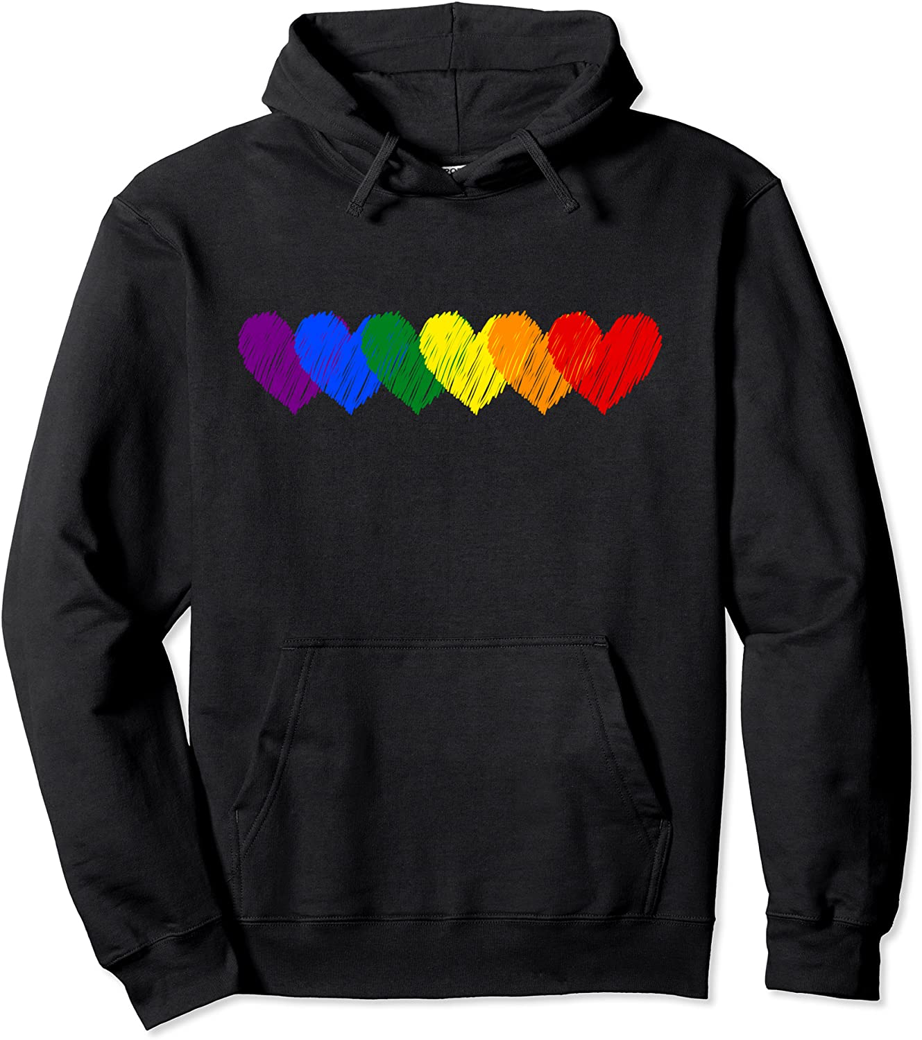 Rainbow Flag Hearts Love LGBT Gay Lesbian Bi Trans Pullover Hoodie