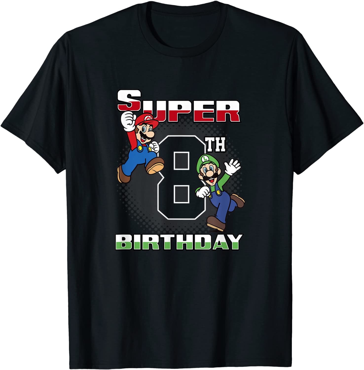 Super Mario Bros Mario Luigi Super 8th Birthday T-Shirt
