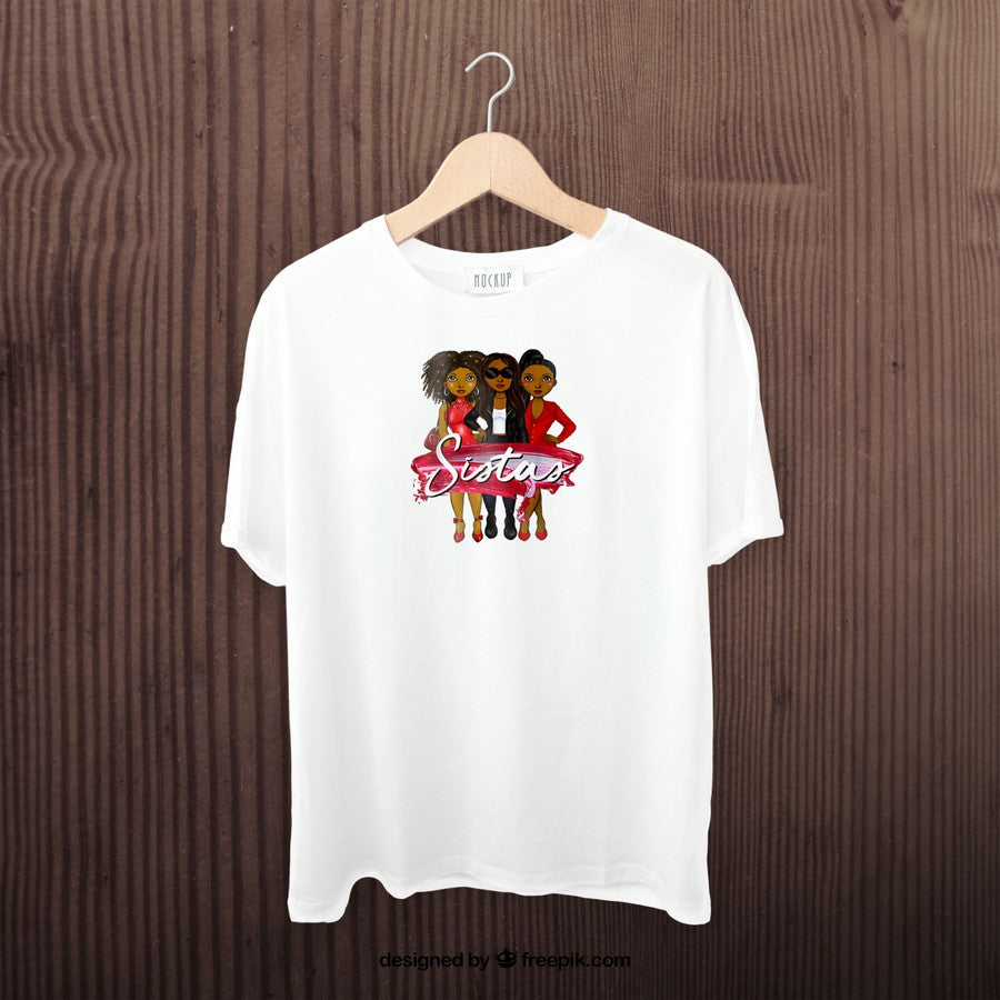 Womens Sistas Sisterhood Friends Red And Black Graphic T-Shirt