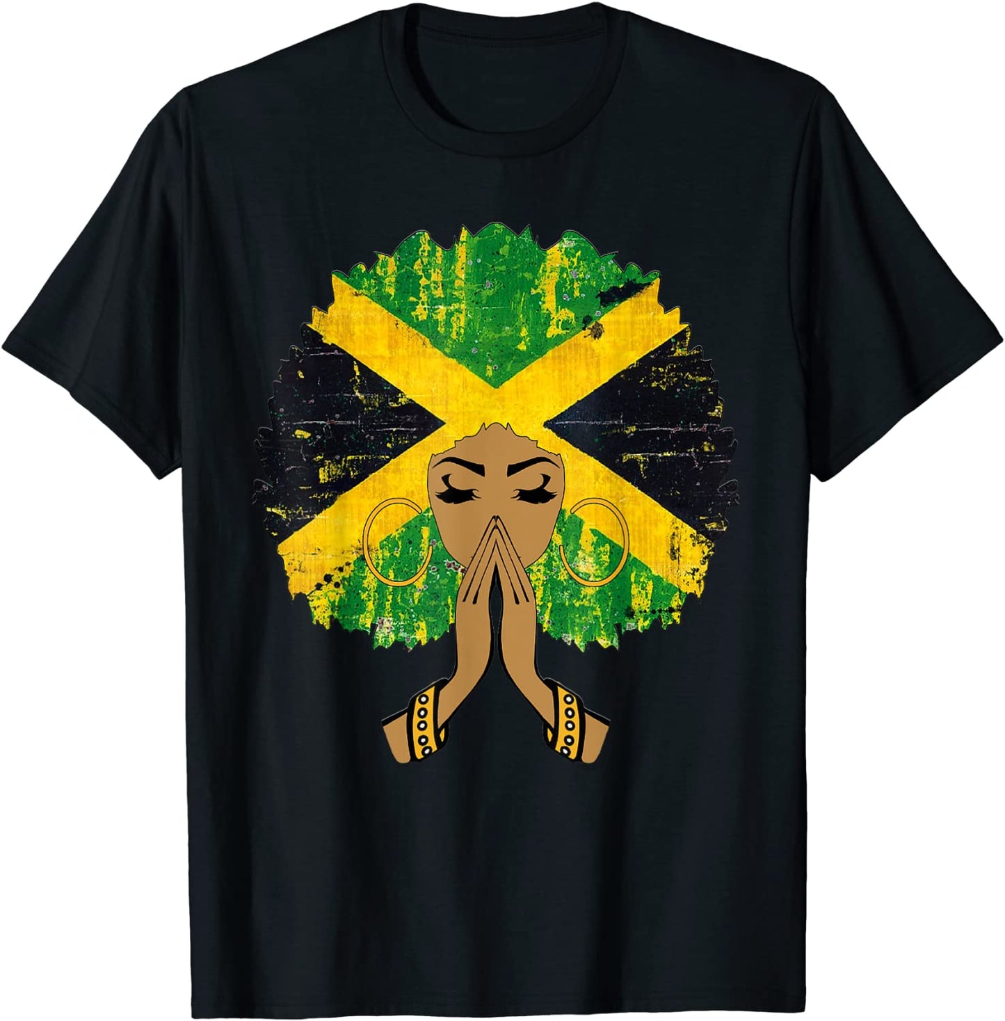 Jamaican Flag Black Woman Melanin Queen Afro Gift T-Shirt