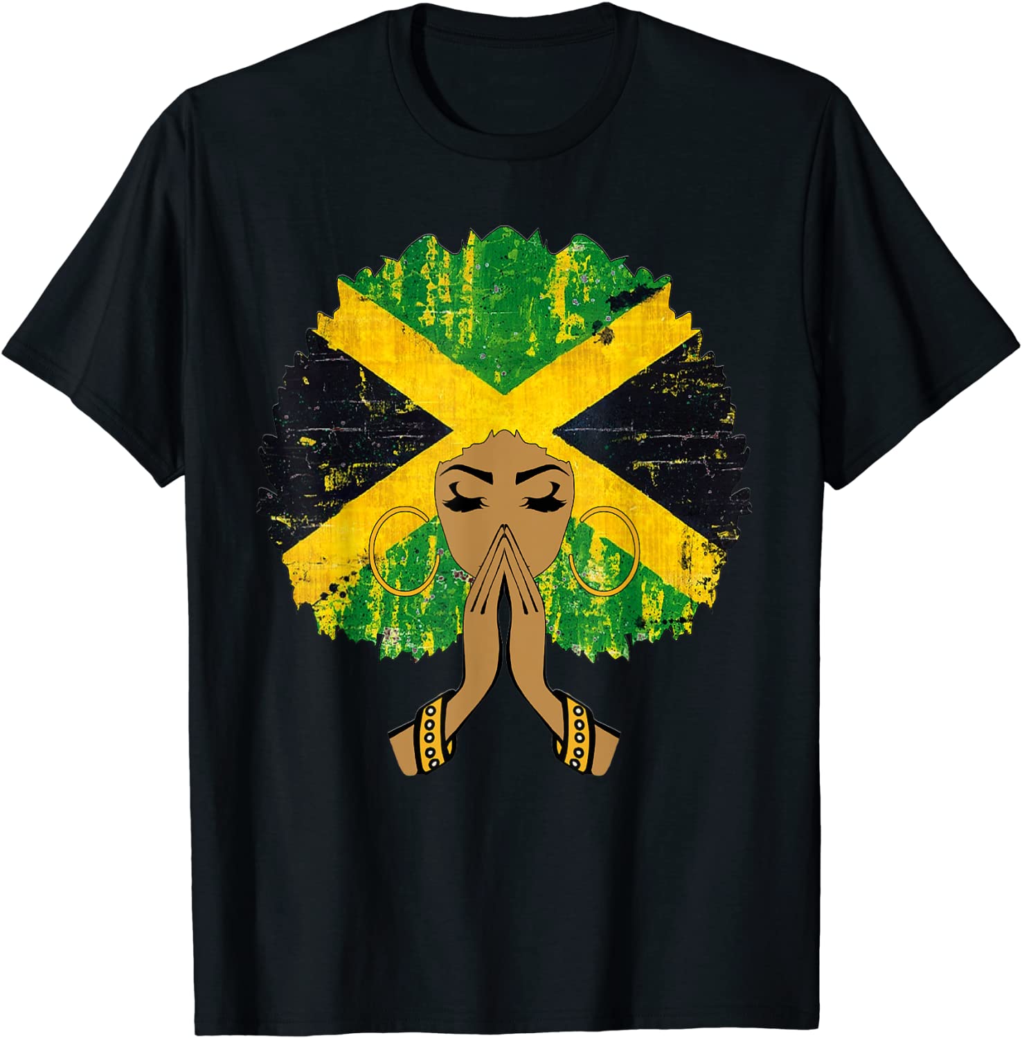 Jamaican Flag Black Woman Melanin Queen Afro Gift T-Shirt