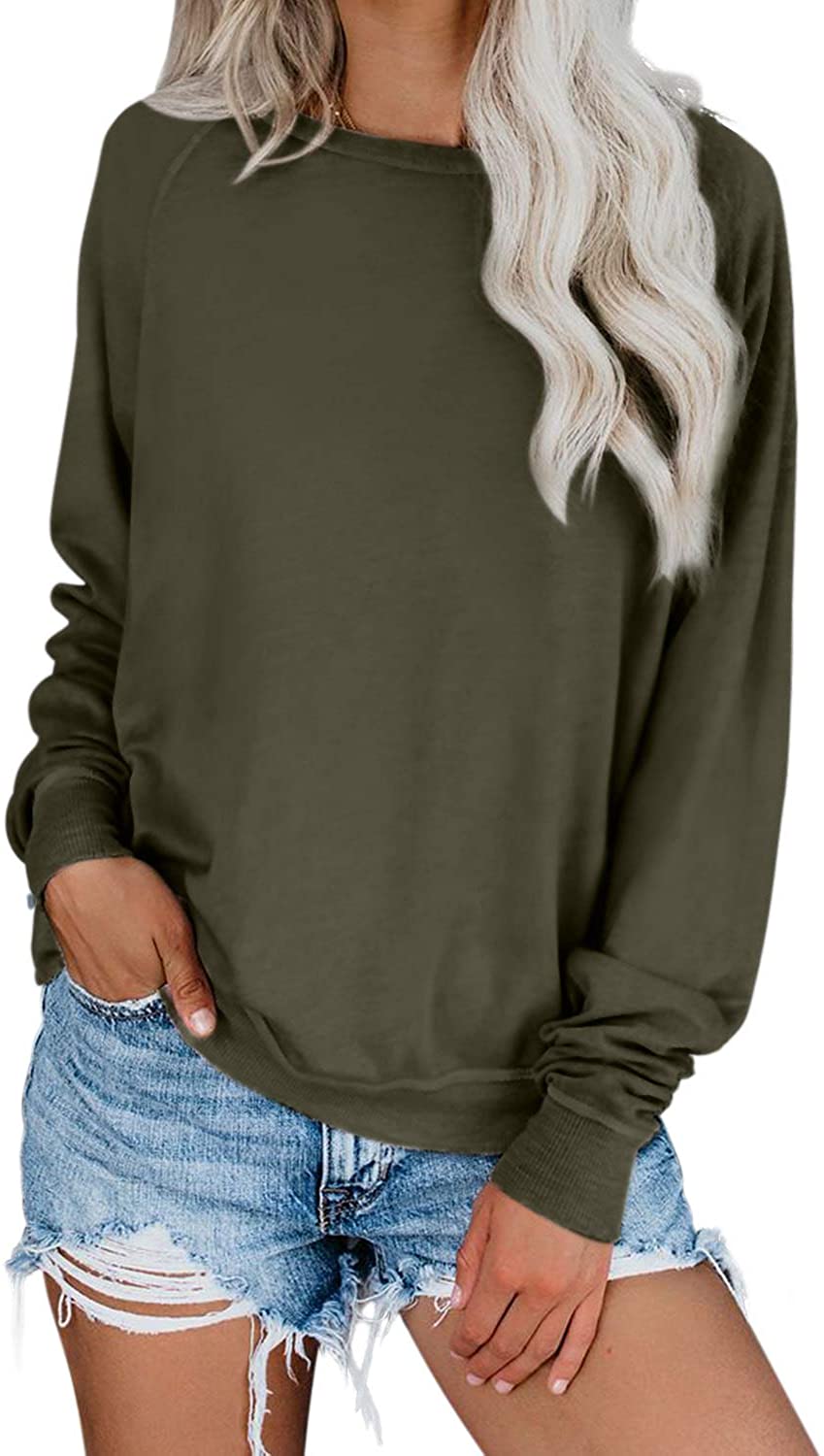 Dokotoo Womens Simple Crewneck Long Sleeve Casual Solid Tie Dye Thin Pullover Sweatshirts Tops Shirts