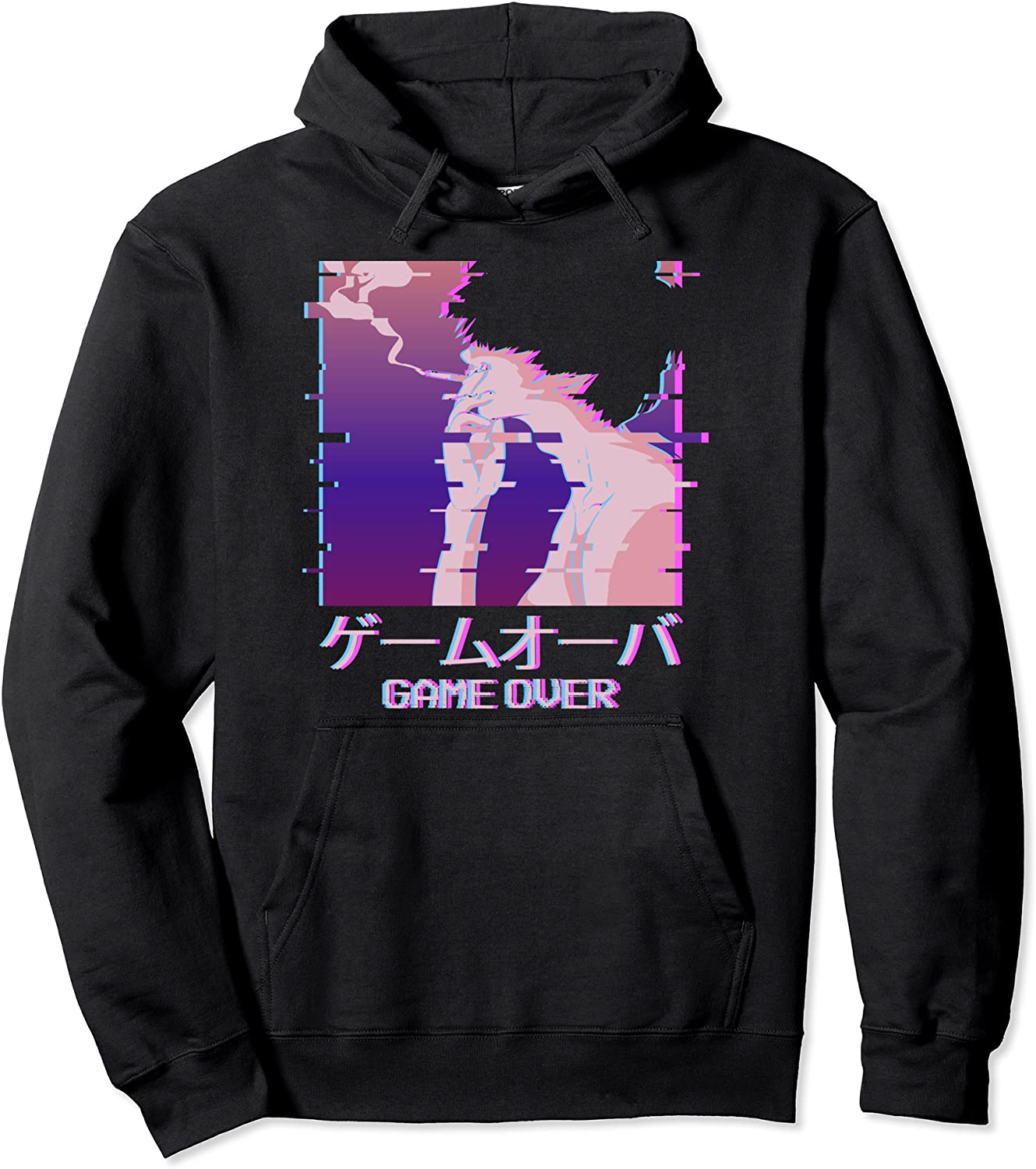 Japanese Vaporwave Smoking Sad Anime Boy Game Over Aesthetic Pullover Hoodie