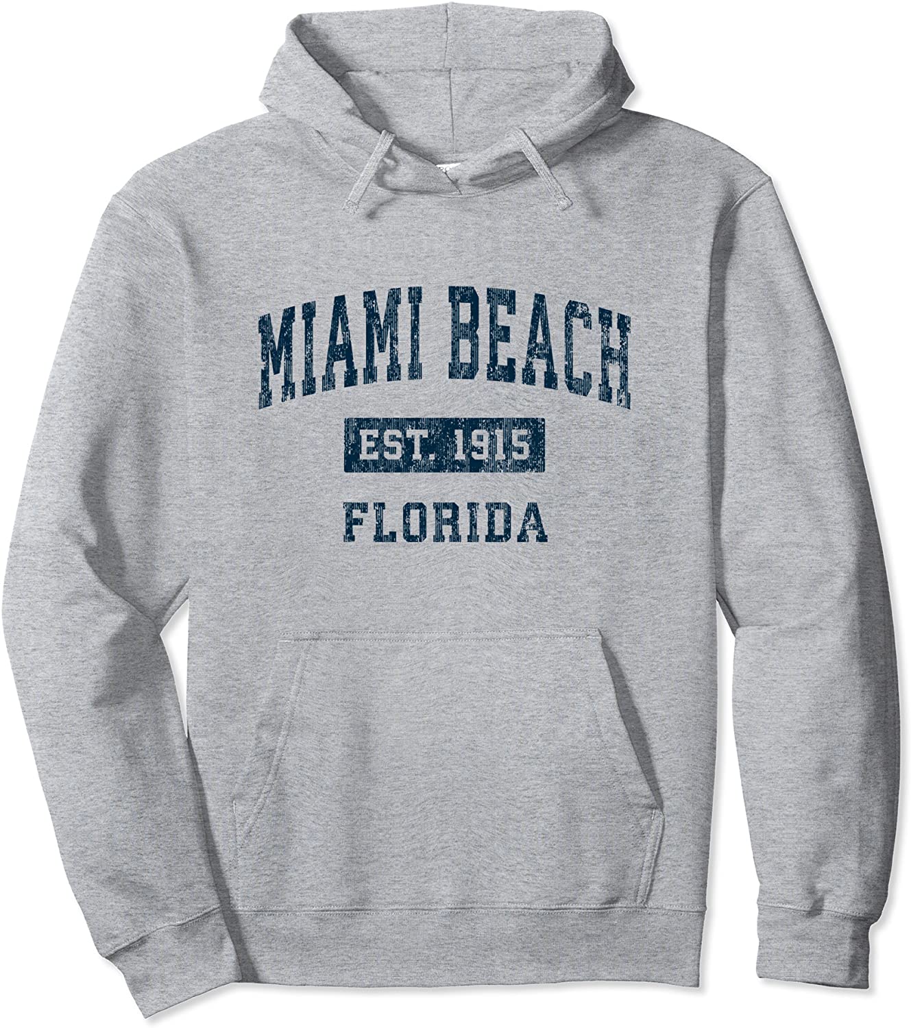 Miami Beach Florida FL Vintage Sports Design Navy Print Pullover Hoodie