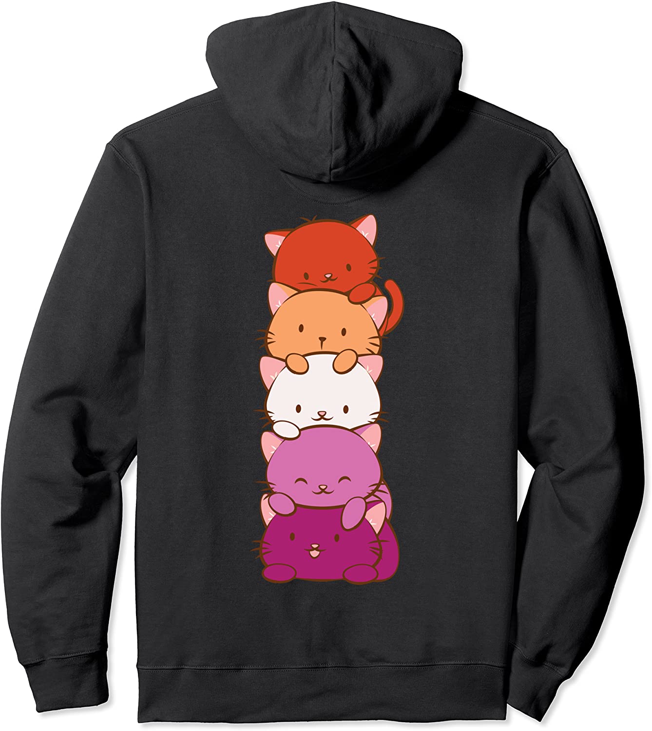 Orange Pink Lesbian Pride Flag Cute Kawaii Cat Pullover Hoodie