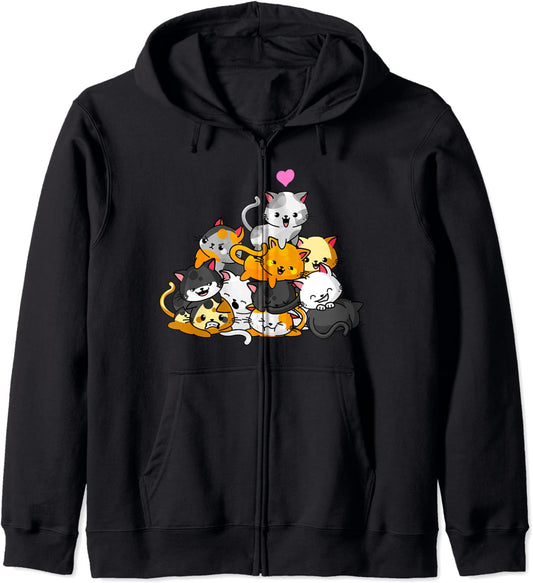 Cat Cute Kitty Pile Cats Anime Kawaii Neko Gift Women Girls Hoodie