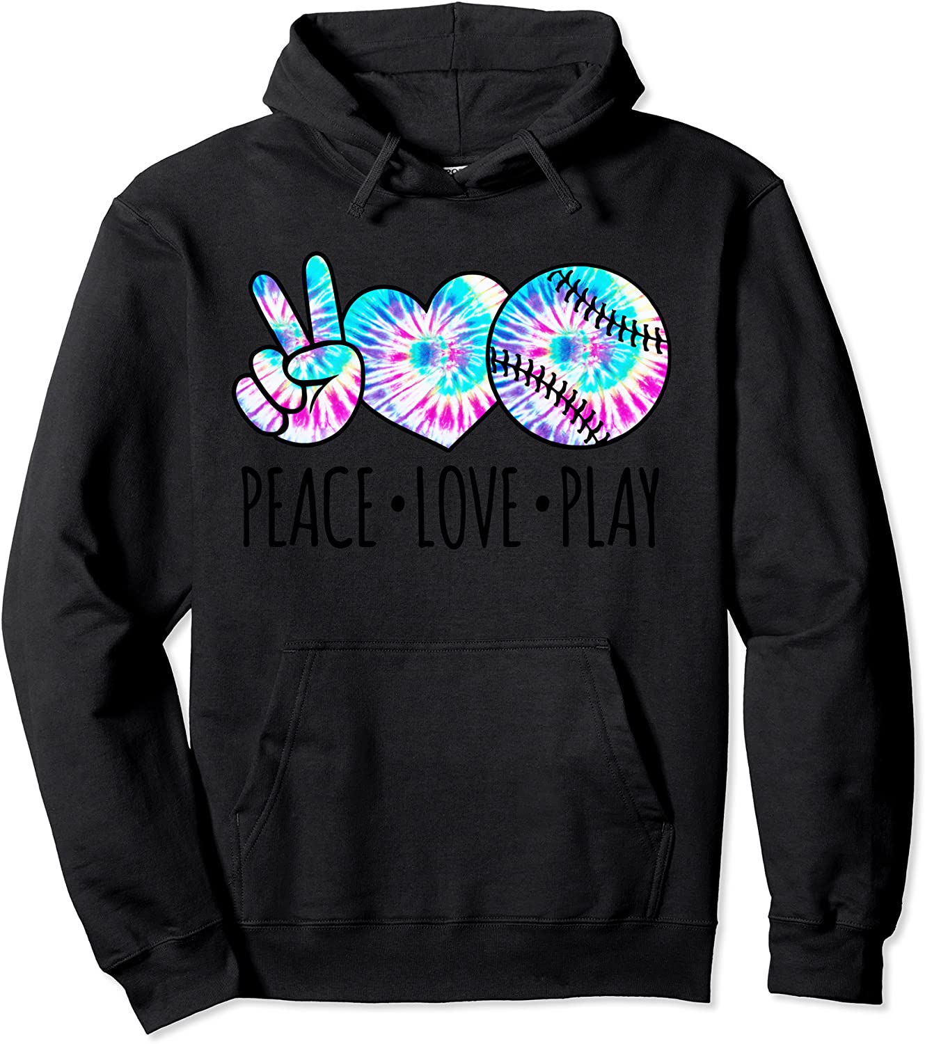 Tie Dye Softball for Teen Girls Peace Love Play Softball Pullover Hoodie