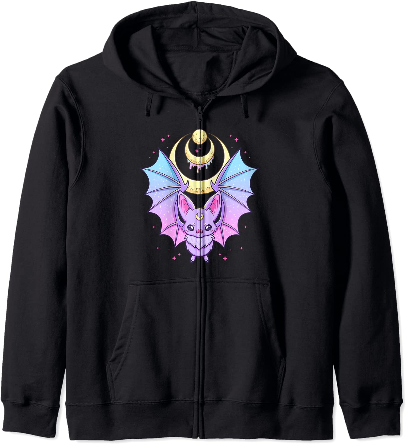 Kawaii Pastel Goth Cute Creepy Crescent Moon Bat Hoodie