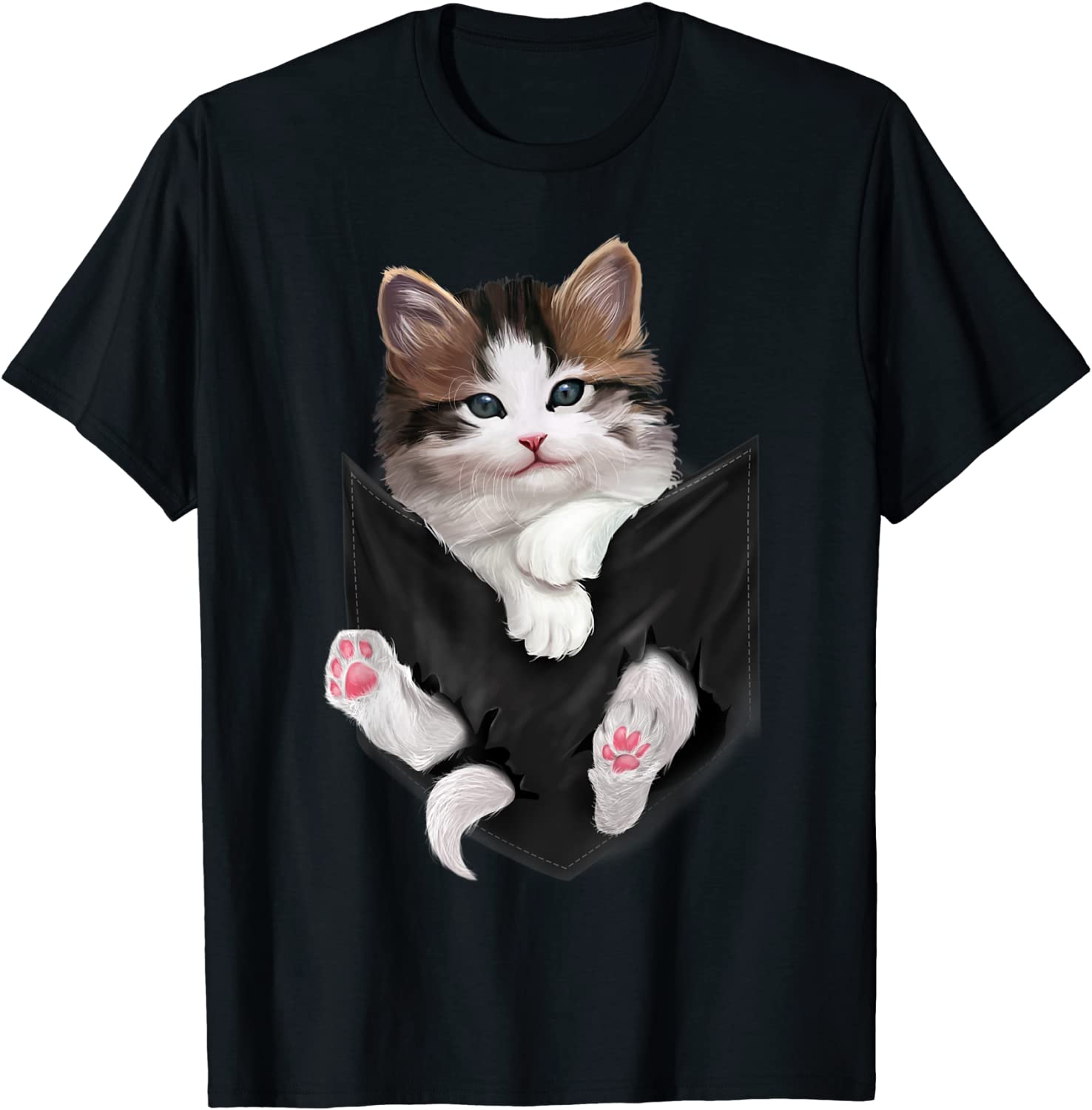 Cute White Kitty in Pocket T-Shirt Cats Tee Shirt Gifts