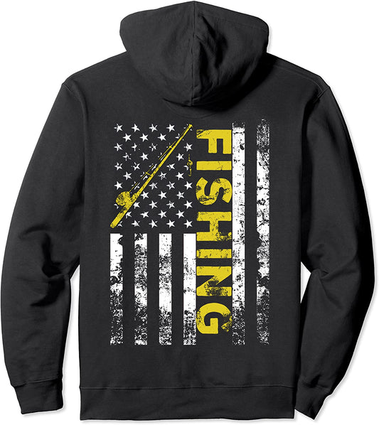 American Flag Fishing Rod USA Patriotic Hoodie