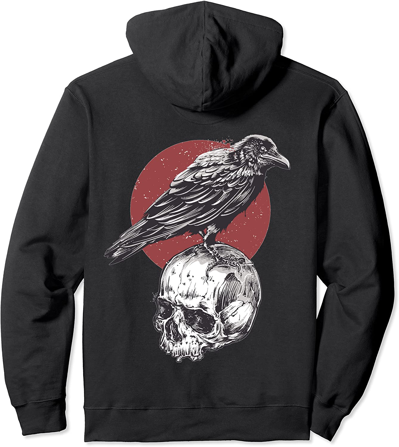 Black white red goth occult design Skull Raven or Crow Pullover Hoodie