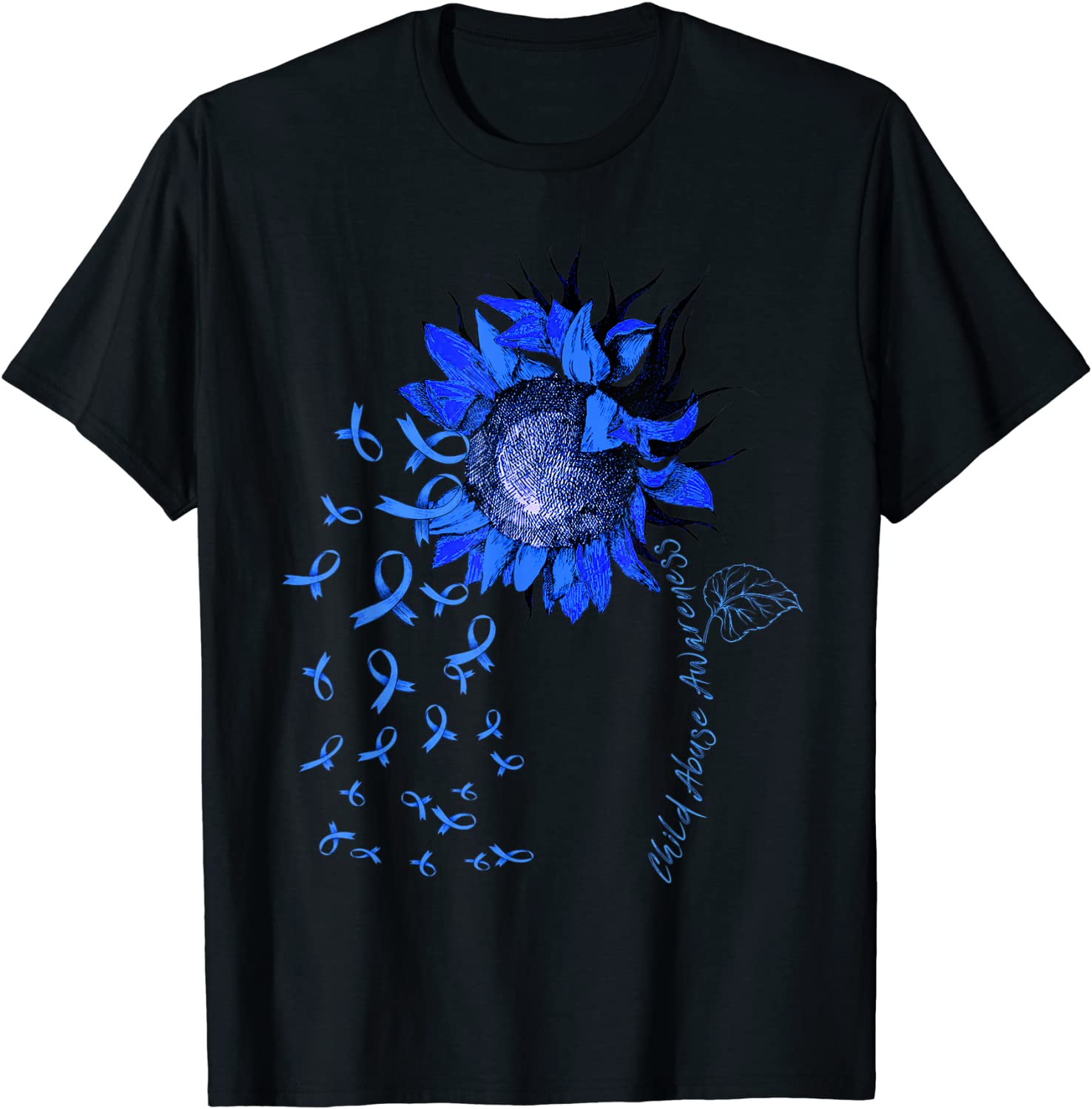CHILD ABUSE Awareness Sunflower Light Blue Ribbon T-Shirt