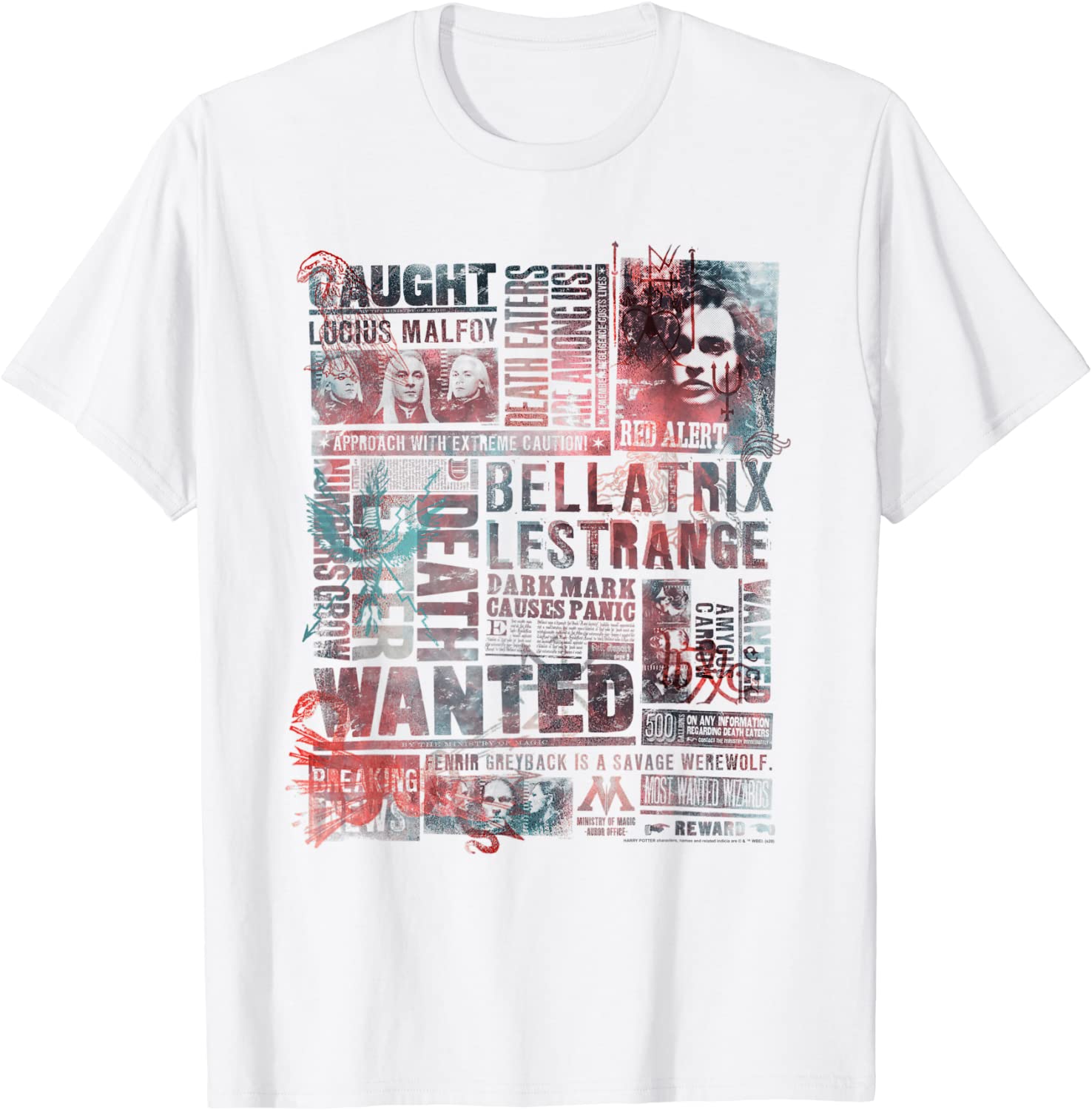 Harry Potter Death Eaters Most Wanted News Clippings T-Shirt