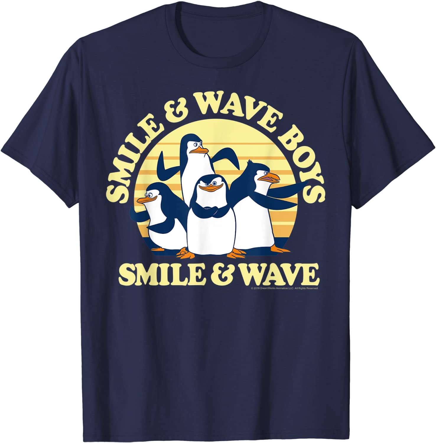 Madagascar Penguins Smile And Wave Sunset Text Poster T-Shirt