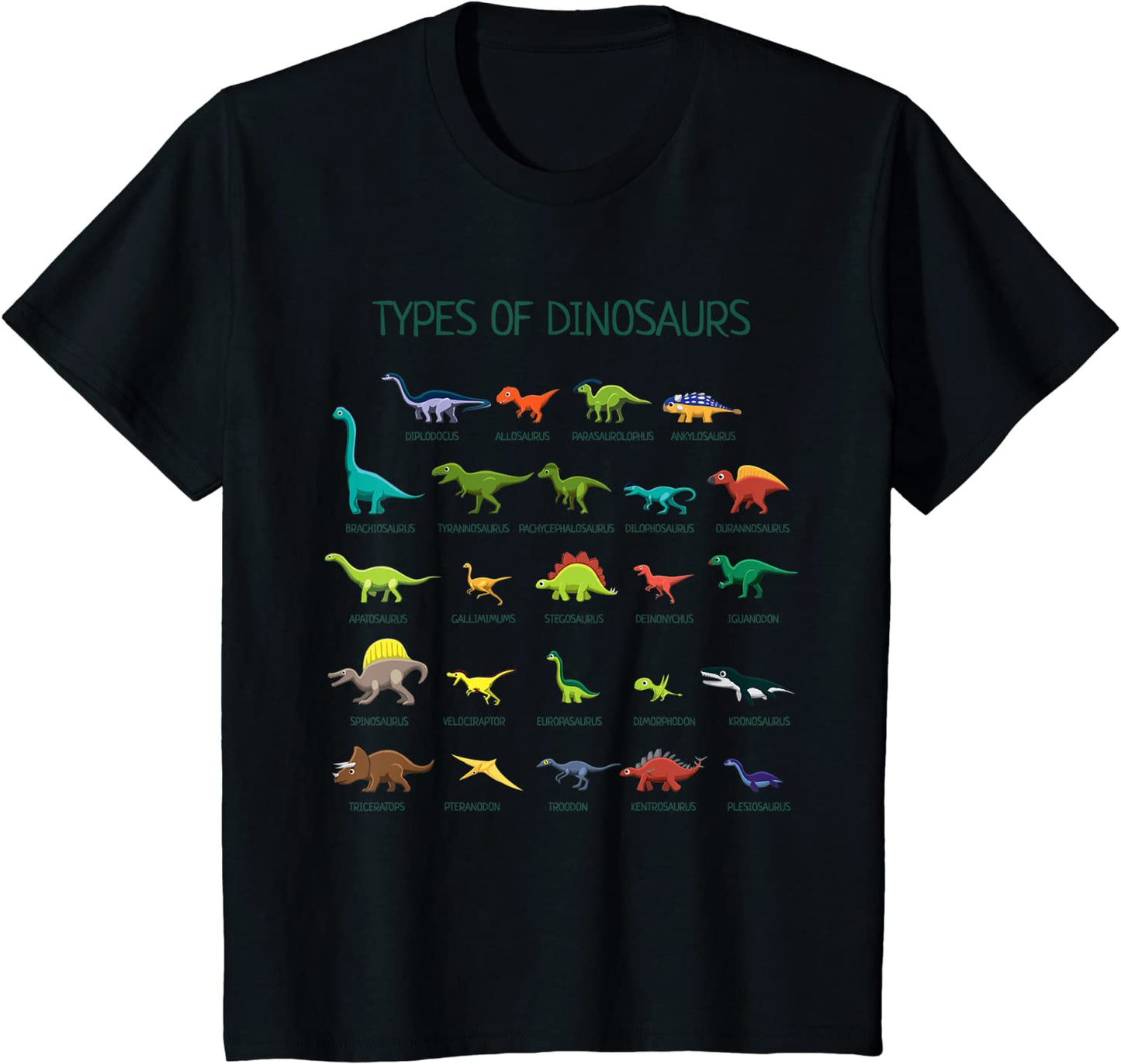 Kids Types Of Dinosaurs Dino Identification T-Shirt