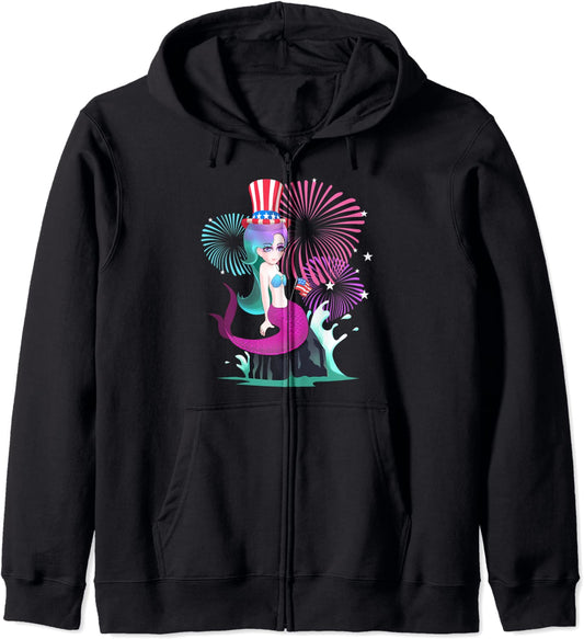 America 4th of July Independence Day Patriotic Mermaid Hoodie