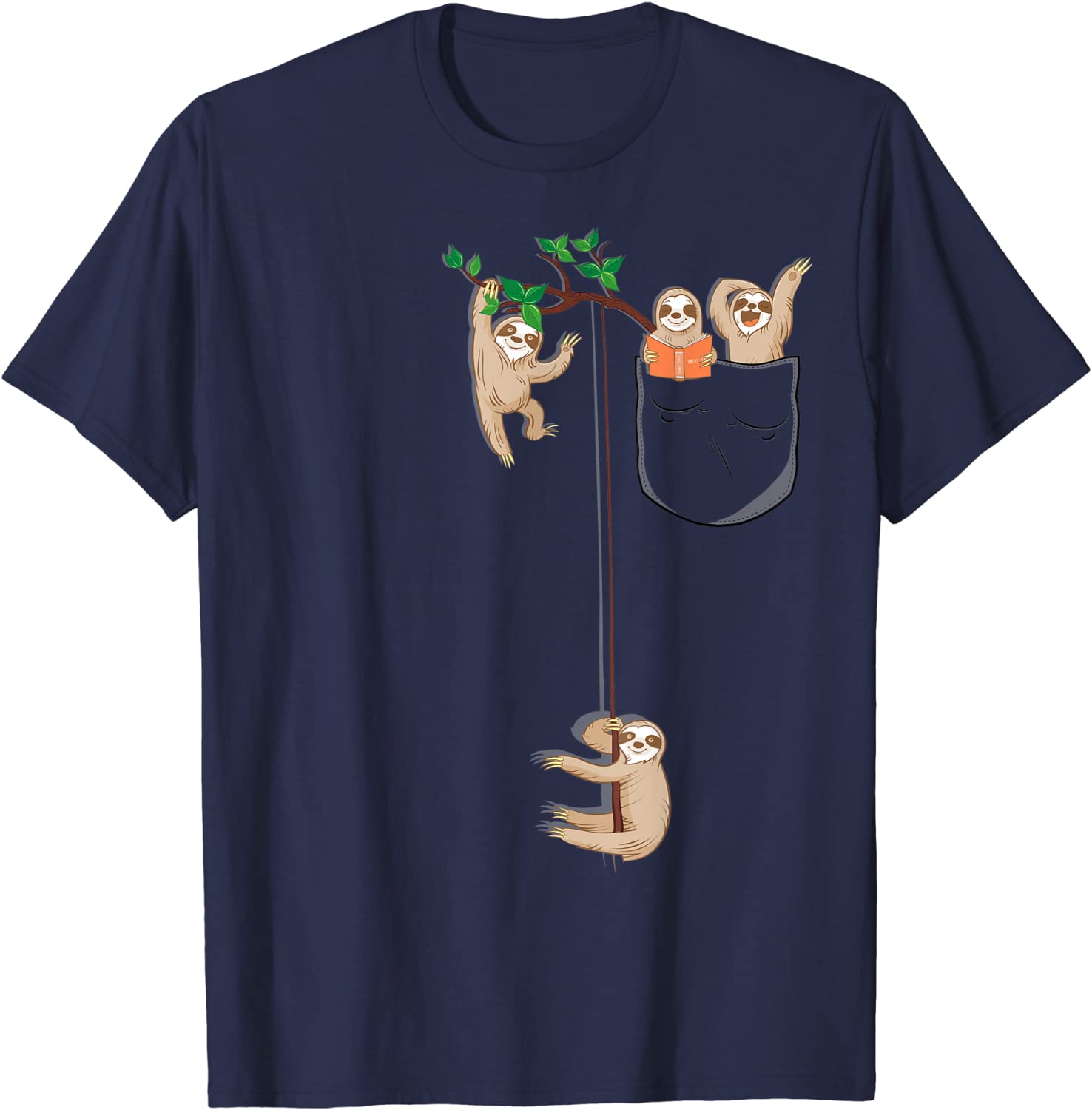 T-Shirt Happy Sloth Family Habitat in Pocket