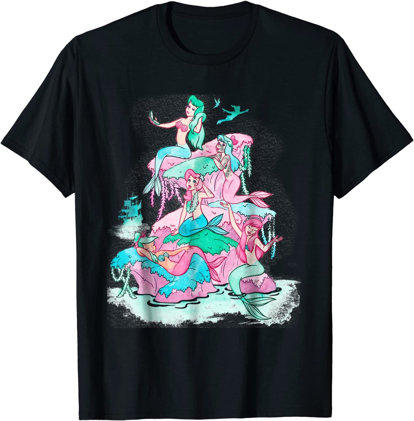 Disney Peter Pan Mermaids Watercolor Retro Graphic T-Shirt