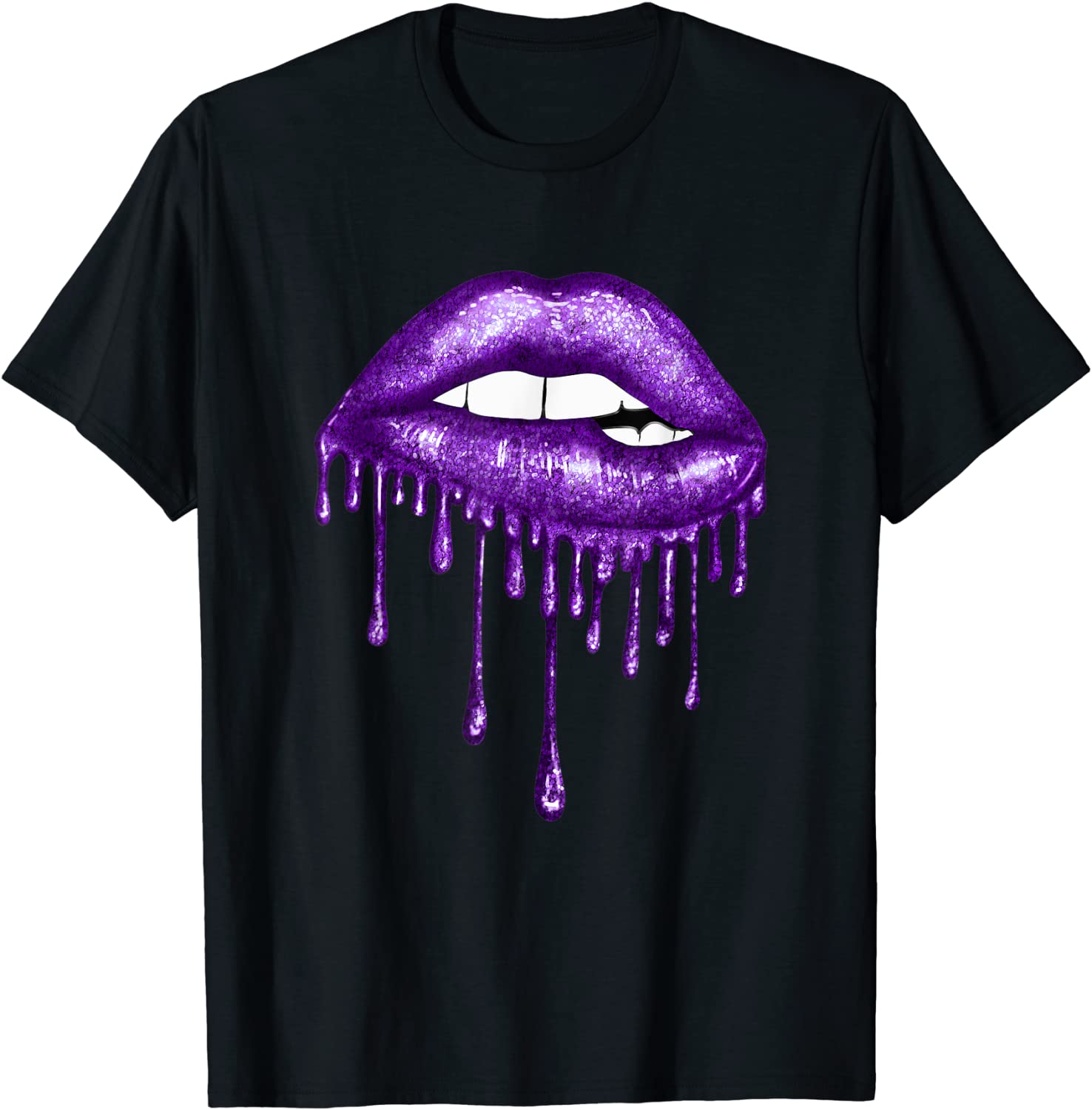 Purple Dripping Biting Lips Faux Lipstick Effect 80s Gift T-Shirt