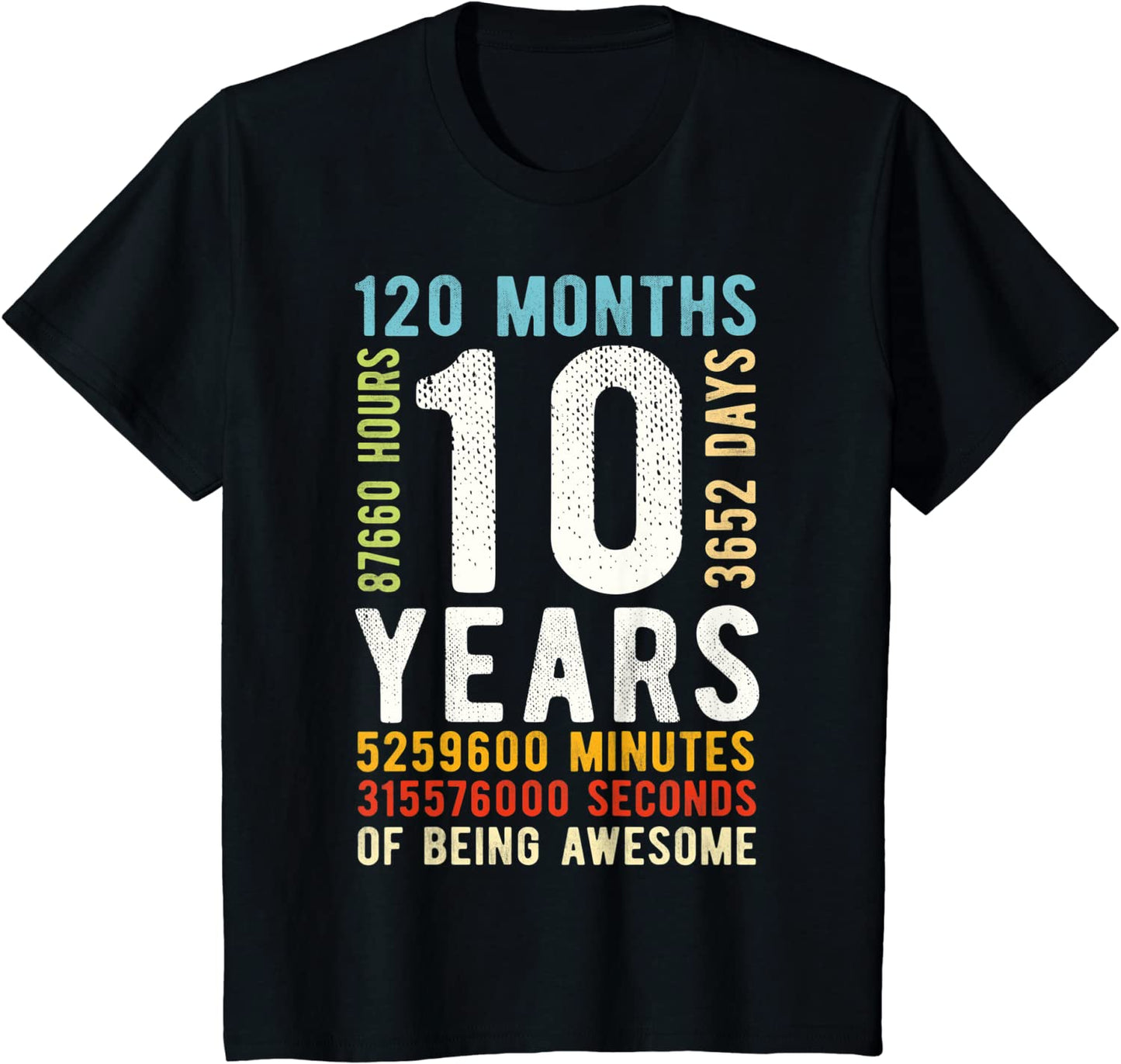 Kids 10th Birthday 10 Years Old Vintage Retro 120 Months T-Shirt