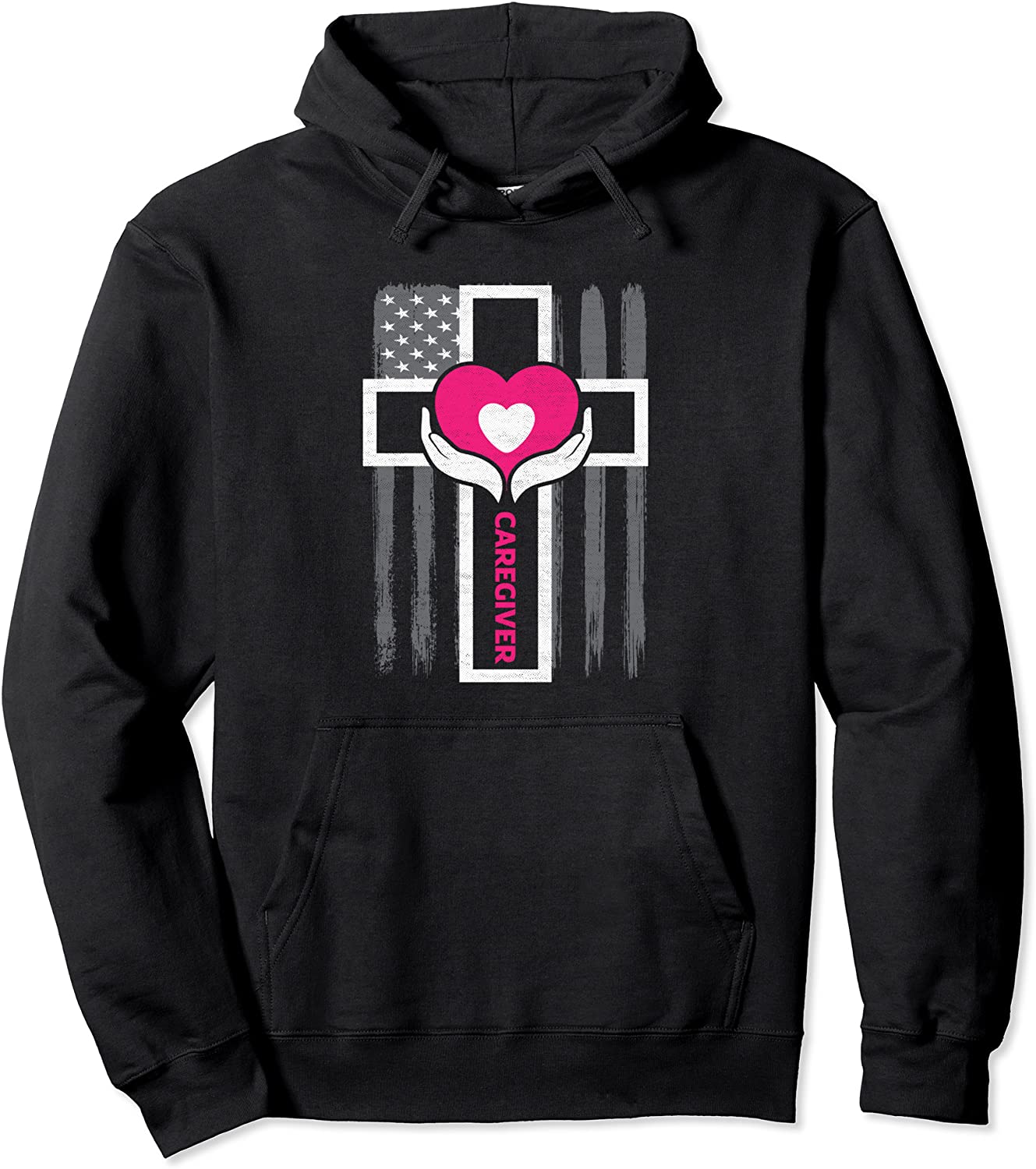 Christian Caregiver Jesus Christ USA Flag Funny Caregiver Pullover Hoodie
