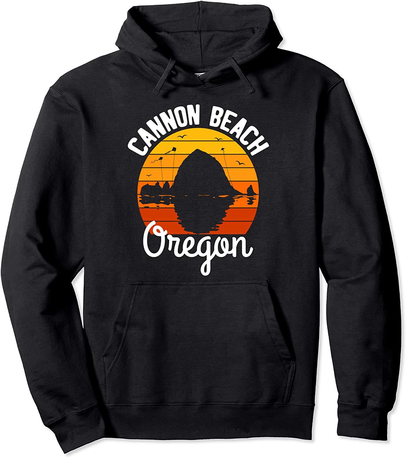 Retro Sunset Haystack Rock Souvenir Cannon Beach Pullover Hoodie