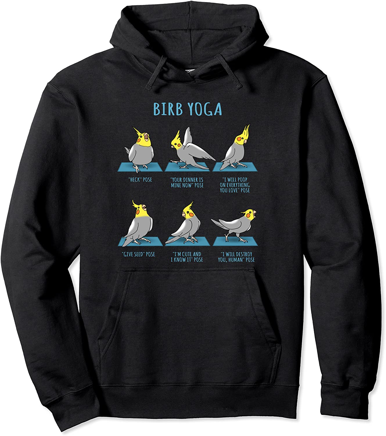 Funny Cockatiel Yoga Poses Birb Memes Cute Parrot Doodle Pullover Hoodie