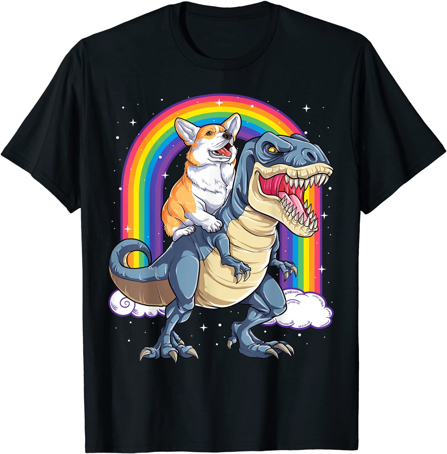Corgi Riding Dinosaur T rex Funny Space Galaxy Rainbow Gifts T-Shirt