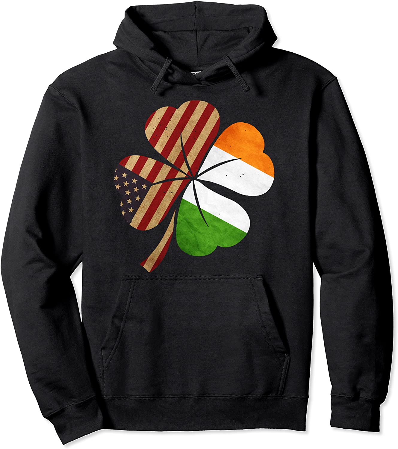Shamrock Irish American Flag Four Leaf Green Clover Gift Pullover Hoodie