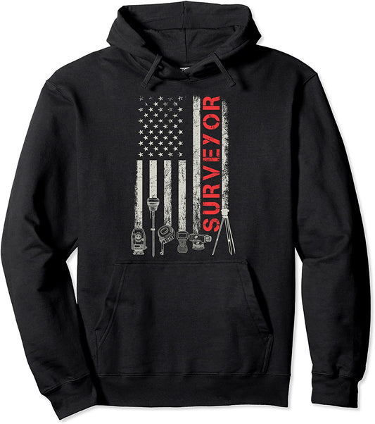 American flag land Surveyor surveying puns engineer Pullover Hoodie