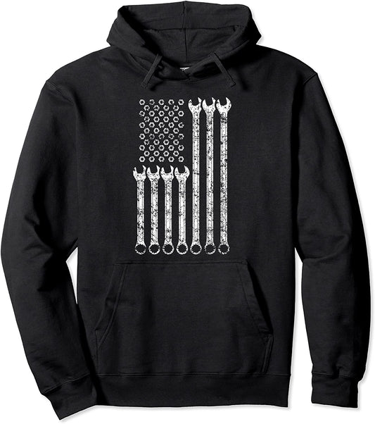 American Flag Mechanic Wrench Hoodie Gift Mens Womens