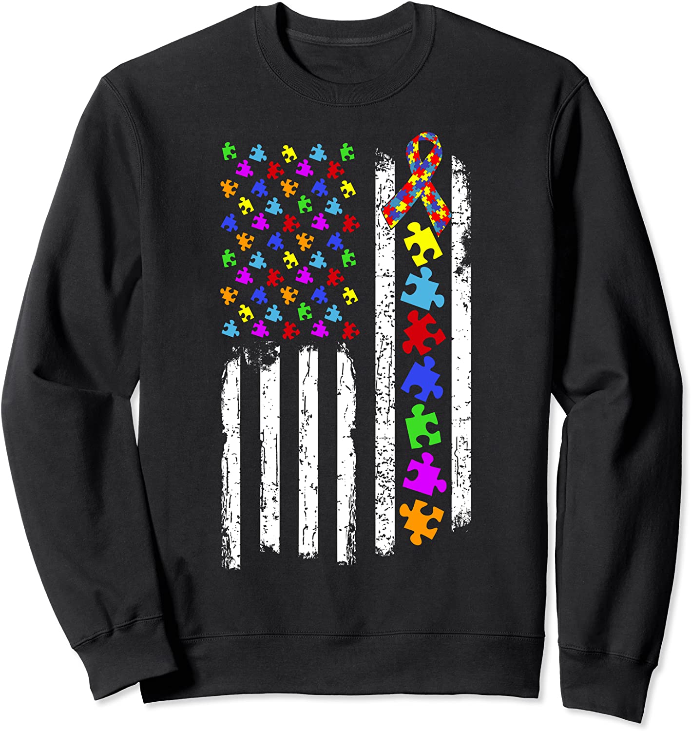 Autism Awareness Puzzle Flag of The United States of America Sweatshirt